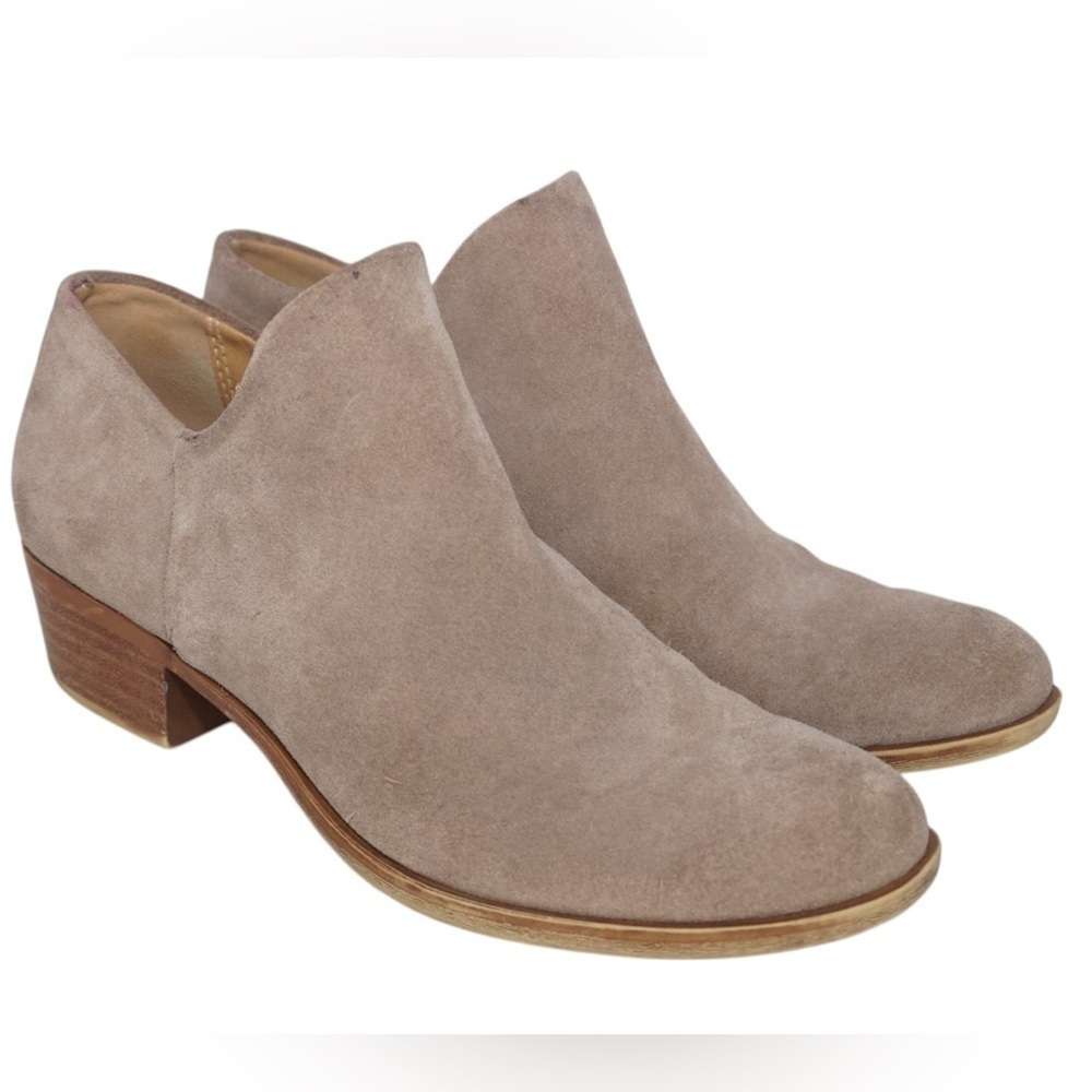 Lucky Brand Tan Brixlee Suede Heeled Ankle Booties, Size 7.5